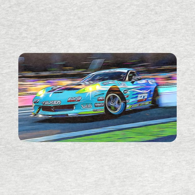 Corvette C7 Drift Cartoon Drawing Action Print by Auto-Prints